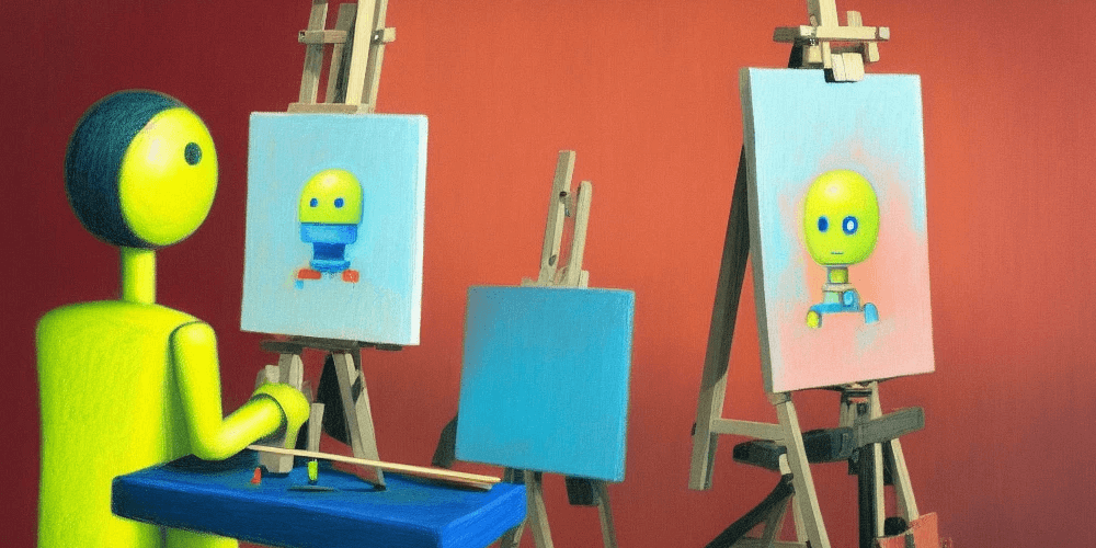painting of a robot painting robots